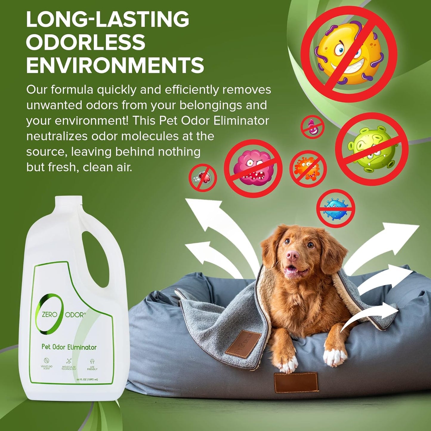Zero Odor Pet Odor Eliminator, Air and Surface Odor Remover for Carpet, Furniture, and Pet Beds, Trigger Spray, 16 fl oz