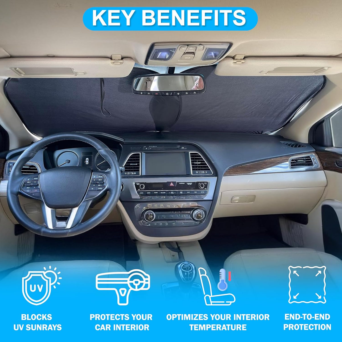 Autovir Car Windshield Sun Shade Foldable | Front Windshield Shade for Sun, Heat and UV Rays | Sunshade for Car Front Window and Interior Sun Protection | Medium (28 x 31 inches)