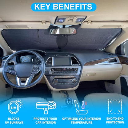 Autovir Car Windshield Sun Shade Foldable | Front Windshield Shade for Sun, Heat and UV Rays | Sunshade for Car Front Window and Interior Sun Protection | Medium (28 x 31 inches)
