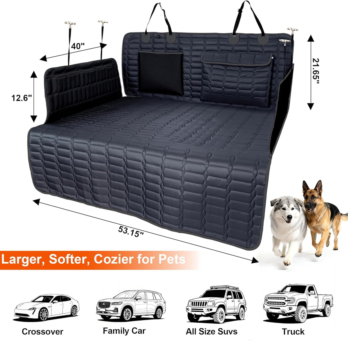 Reliadura SUV Cargo Liner for Dogs, Waterproof Dog Trunk Cover with Bumper Flap Protector, Pet Cargo Mat for SUVs Sedans Vans, Non-Slip Scratchproof Dog Seat Cover, Large Size Universal Fit