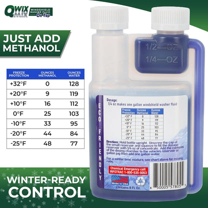 Qwix Mix Rain Shield Windshield Washer Fluid Concentrate, 1 Bottle makes 32 Gallons– Repels Rain
