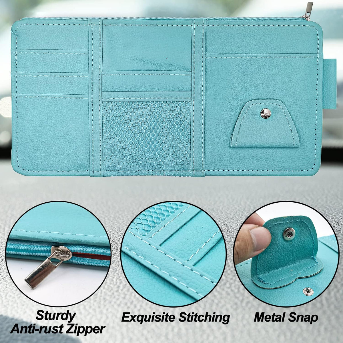 Keedolla Car Sun Visor Organizer, Truck Visor Organizer Car Sun Storage Pocket Pouch Case Bag for Sunglasses, Cards, Pens and Document - Pink