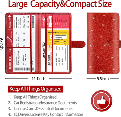 Car Registration and Insurance Card Holder - Leather Vehicle Glove Box Automobile Documents Paperwork Wallet Case Organizer for ID, Driver's License, Key, Cards - Car Accessories for Women&Men