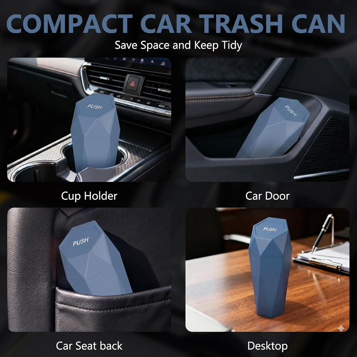 Car Trash Can with Lid - 2-Pack, Interior Accessories for Vehicles, Leakproof Garbage Can with 30 Detachable Trash Bags, Multipurpose Organizers and Storage Solutions for Home and Office