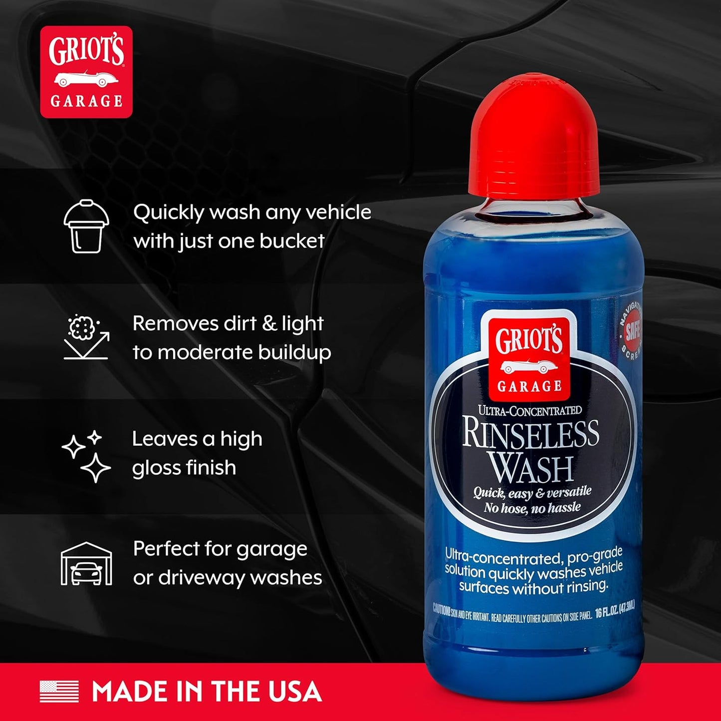 Griot's Garage Rinseless Wash for Car Cleaning and Detailing, No-Rinse Vehicle Washing, Dilutes Into Detailer, Clay Bar Lubricant, 10479, 35oz