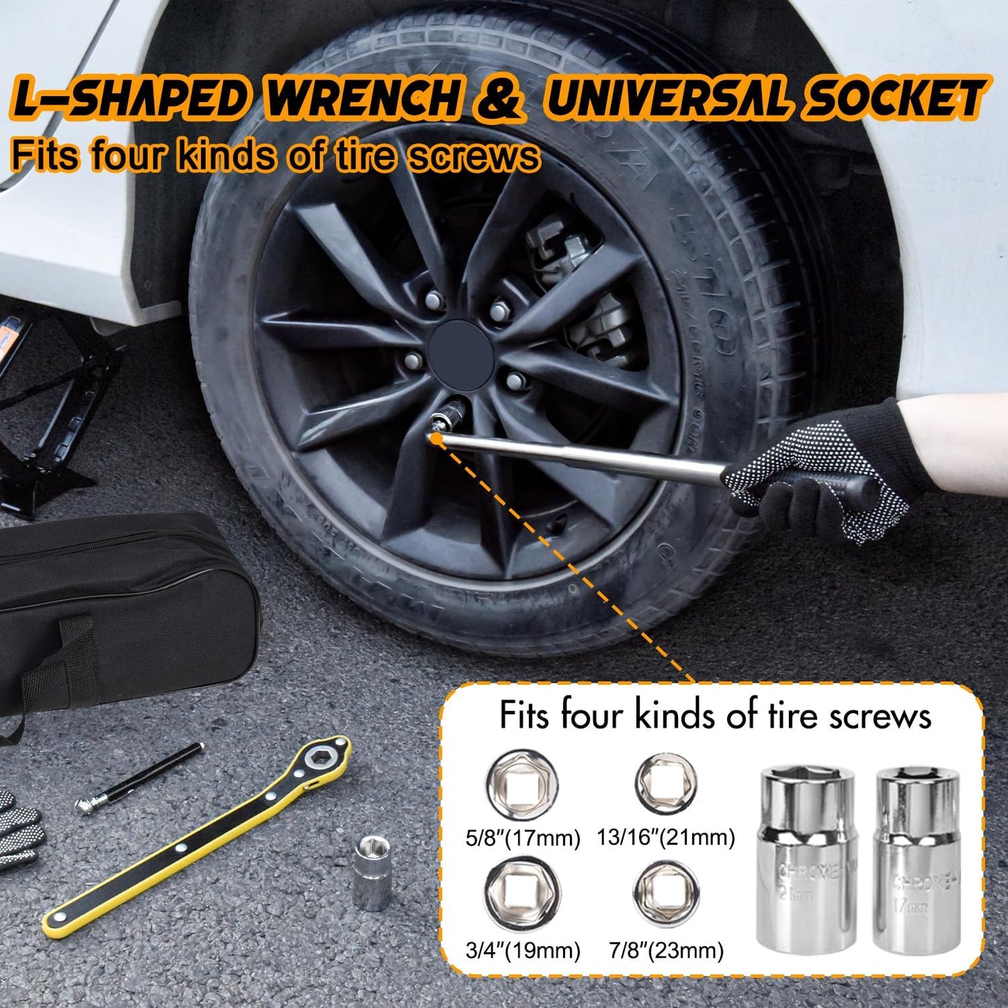 Scissor Car Jack 2 Ton (4409 lbs) Tire Changing Kit with Lug Wrench - Emergency Kit for Car, SUV, MPV