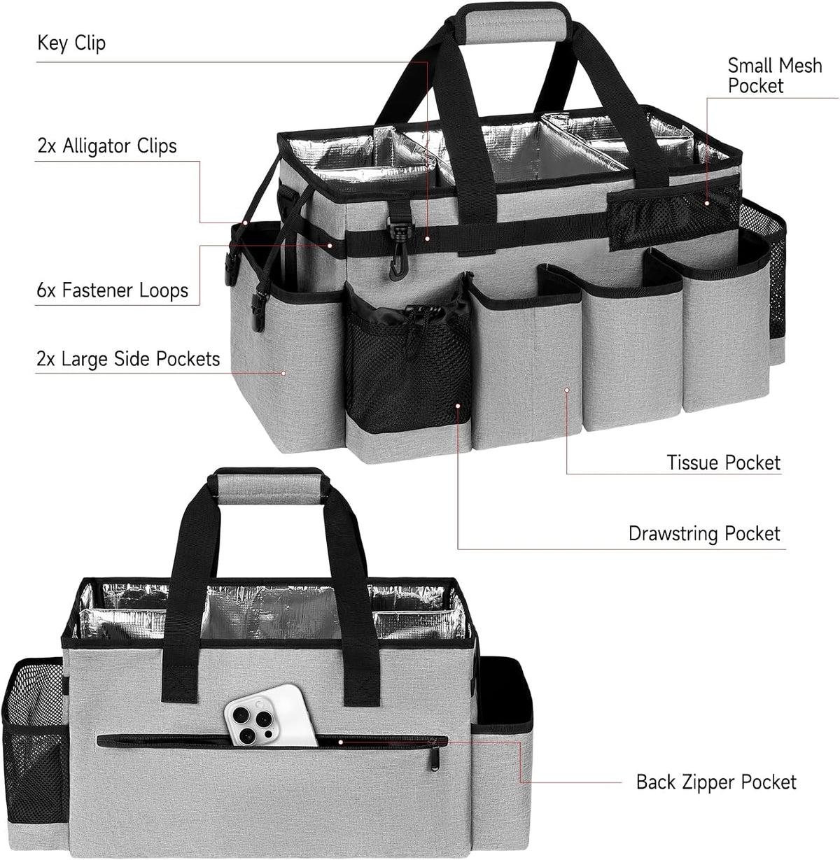 Cleaning Caddy Bag, Cleaning Supplies Organizer for Housekeepers, Housekeeping Caddy with Handle and Detachable Padded Cushion, Black