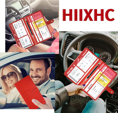 Car Registration and Insurance Card Holder with Magnetic Closure, Leather Vehicle Glove Box Automobile Documents Paperwork Wallet Case Organizer for ID, Driver's License, Key Contact Information Cards