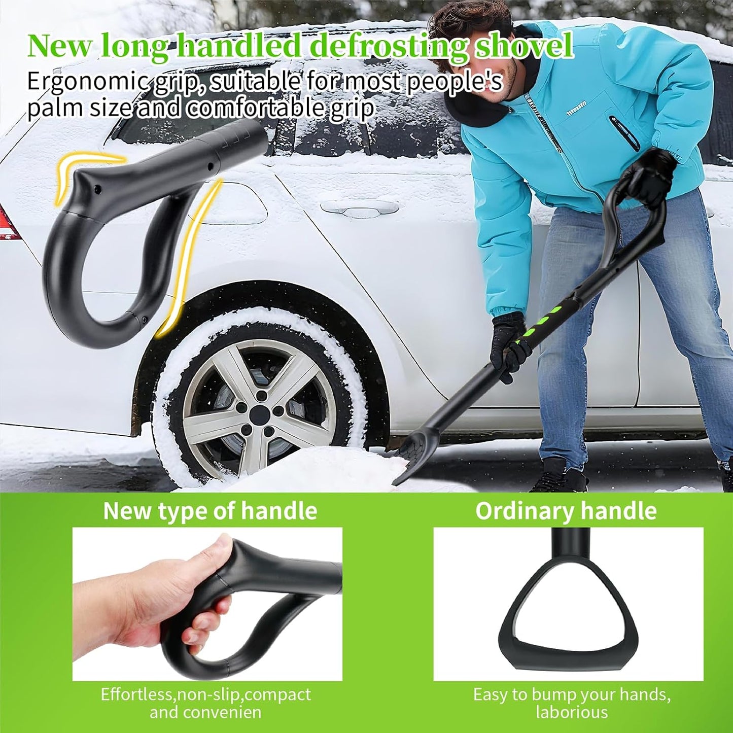 45.6" Ice Scraper and Snow Brush for Car Windshield [Silicone Bristles] ,3-in-1 Extendable Emergency Snow Shovel with Ergonomic Foam Grip and 360° Pivoting Brush Head for Christmas, Car Auto Truck SUV