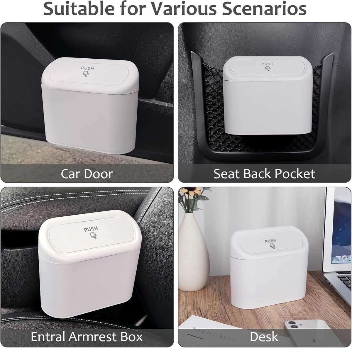 Accmor Car Trash Can with Lid, Mini Auto Dustbin Garbage Organizer Holder 2 Packs, Automotive Storage Container Bin with 60 Pcs Bags for Vehicle, Home, Office