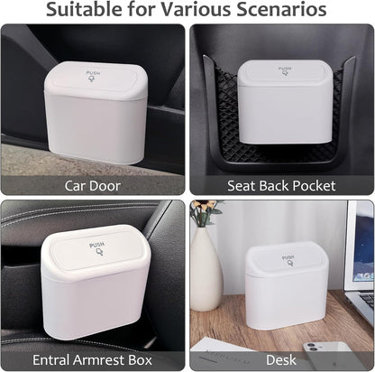 Accmor Car Trash Can with Lid, Mini Auto Dustbin Garbage Organizer Holder 2 Packs, Automotive Storage Container Bin with 60 Pcs Bags for Vehicle, Home, Office