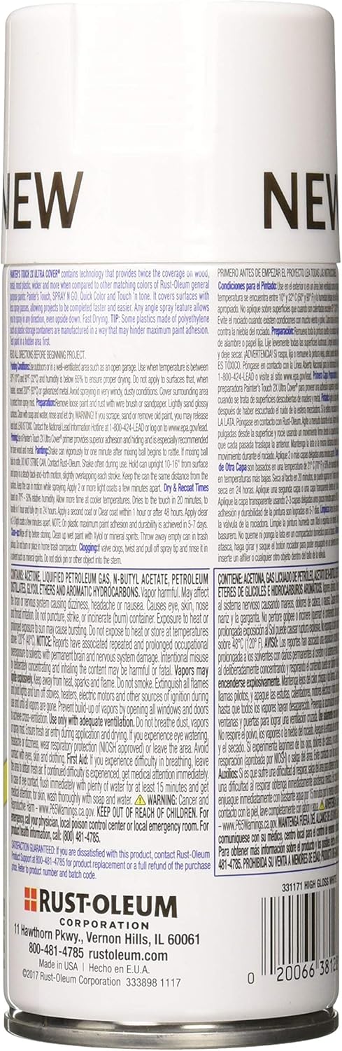 Rust-Oleum 334029 Painter's Touch 2X Ultra Cover Spray Paint, 12 oz, Gloss Clear - Colors F