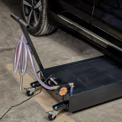 VEVOR Low Profile Oil Drain Pan, 17 Gal Capacity, Rolling Oil Drain Pan with 110V High-Flow Electric Pump, 7.2 ft Hose & T Folding Handle, Leak-proof & Corrosion-resistant, Fit for Trucks, ATVs, Black