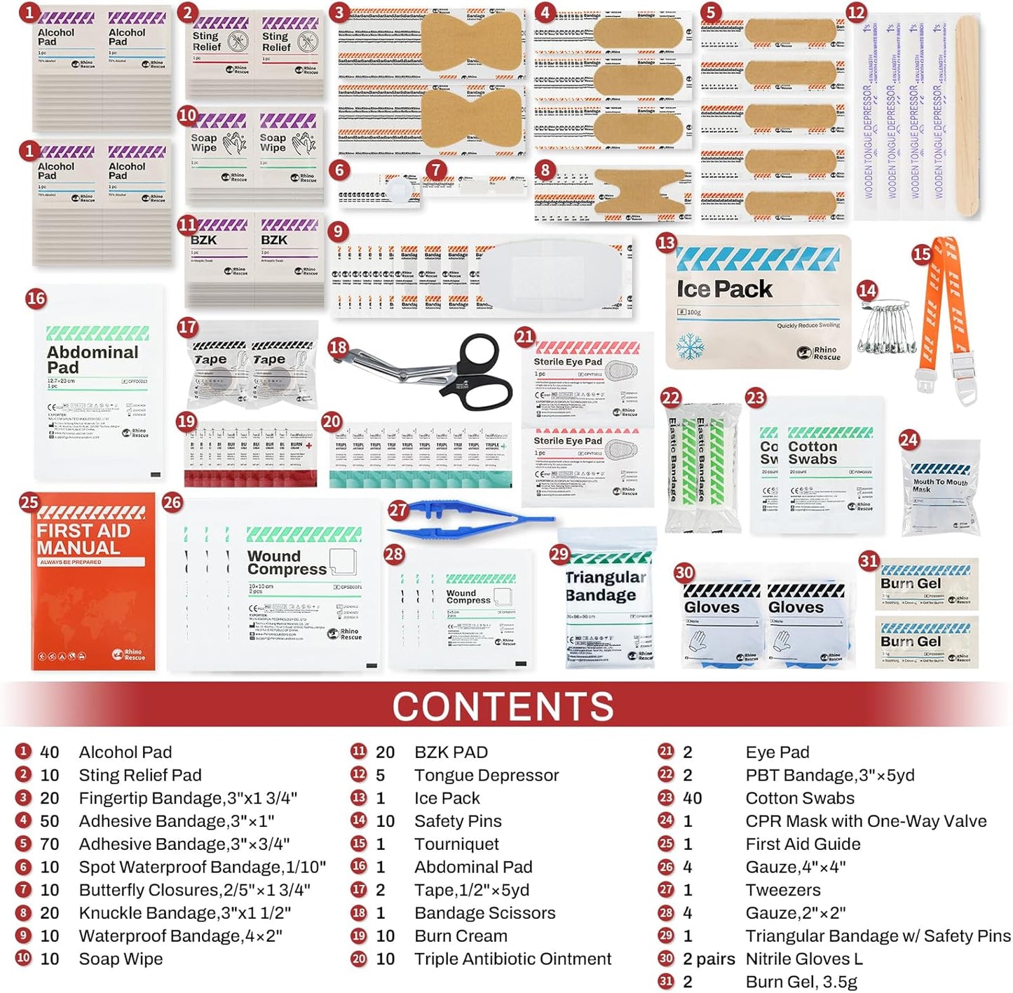 RHINO RESCUE 371 Pieces OSHA All-Purpose First Aid Kit, 100-Person Home & Office Professional Medical Supplies, Ideal for Emergency, School, Business