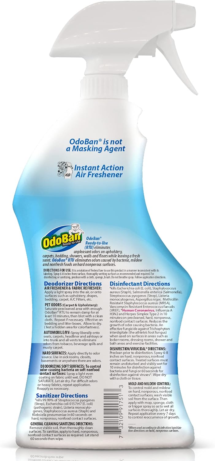 OdoBan Ready-to-Use Disinfectant and Odor Eliminator, 32 Ounce Spray Bottle, Original Eucalyptus Scent