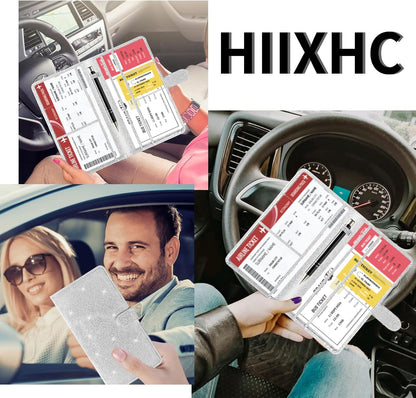 Car Registration and Insurance Card Holder with Magnetic Closure, Leather Vehicle Glove Box Automobile Documents Paperwork Wallet Case Organizer for ID, Driver's License, Key Contact Information Cards