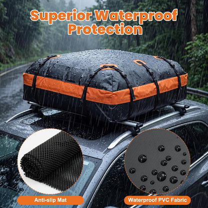 20 Cubic Feet Heavy Duty Waterproof Car Rooftop Cargo Carrier Bag | for All Vehicles with/without Rack, Includes Anti-Slip Mat, Reinforced Straps, Door Hooks, Storage & Luggage Lock