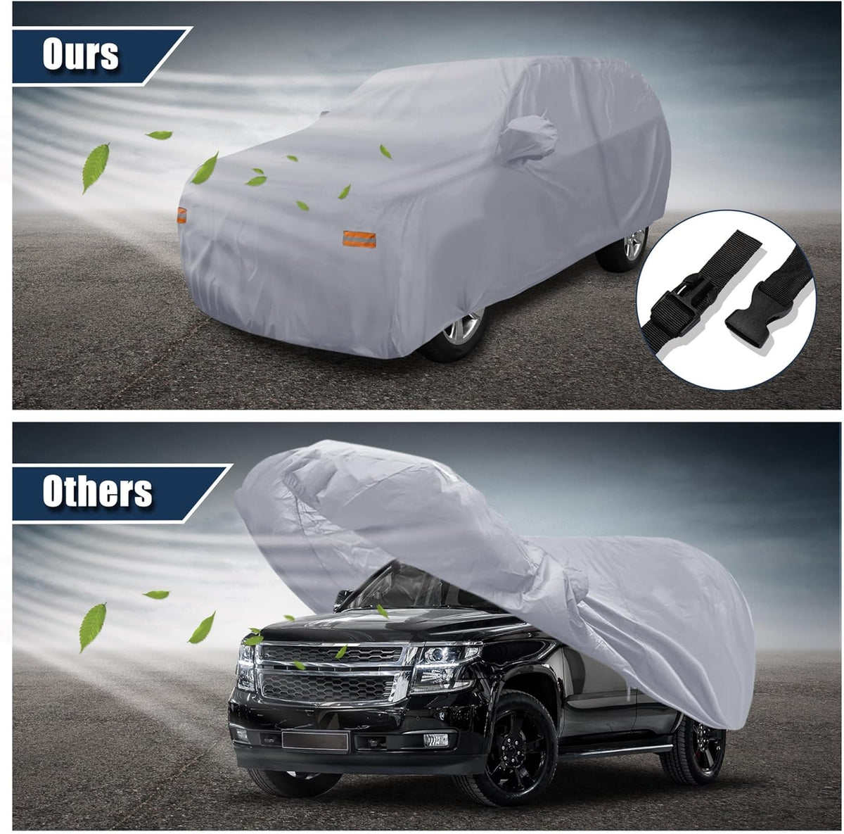 X AUTOHAUX SUV Car Cover for Chevrolet Tahoe 4 Door 2007-2024 Outdoor Waterproof Sun Rain Dust Wind Snow Protection 190T PU W/Driver Door Zipper Black