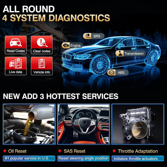 LAUNCH CRP123 V3.0 Elite OBD2 Scanner-2026 New Model Engine/ABS/SRS/Transmission Diagnostic Scan Tool SRS Airbag Code Reader,3 Reset Oil Service/Throttle Relearn/SAS Reset,No Subscription Required