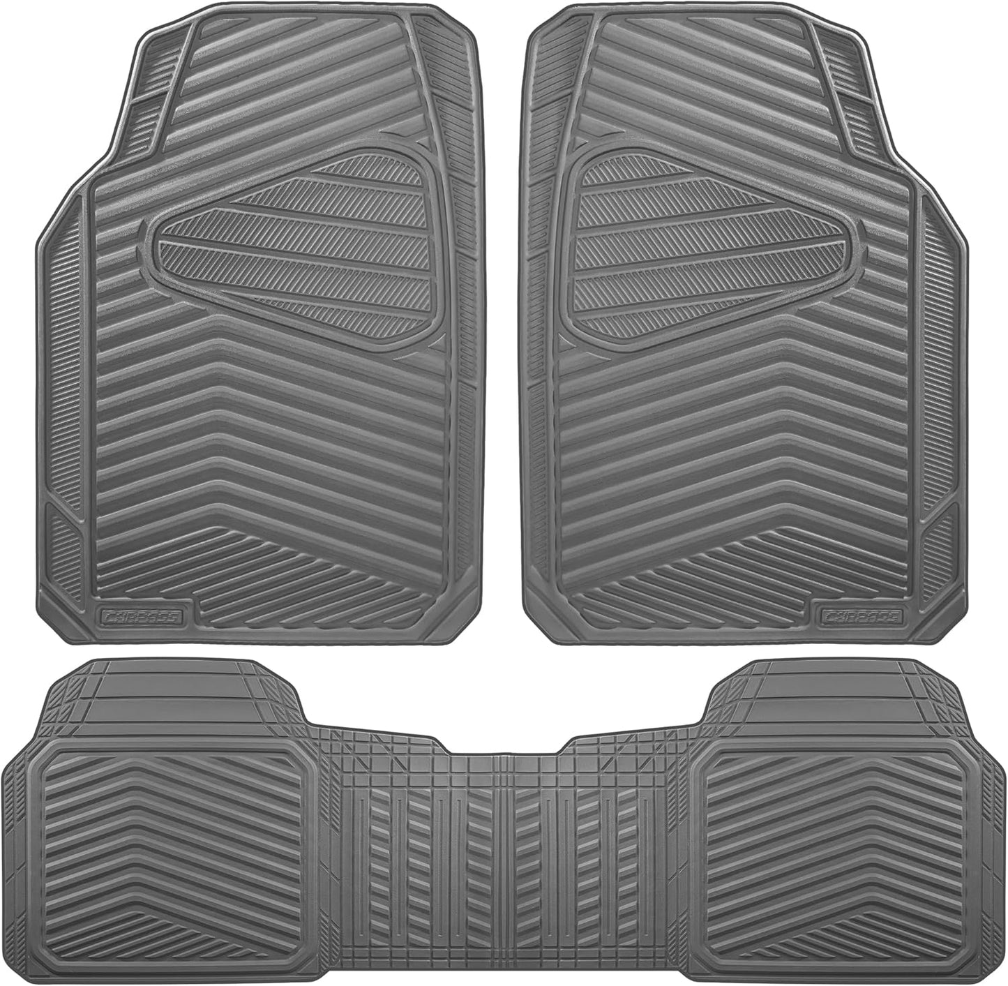CAR PASS Rubber Car Mats, Waterproof Car Floor Mats All Weather,Car Mat Full Set 3 Piece, Automotive Floor Mat Trim to Fit for Cars Sedans SUVs Trucks, Anti-Slip Easy Clean, All Black