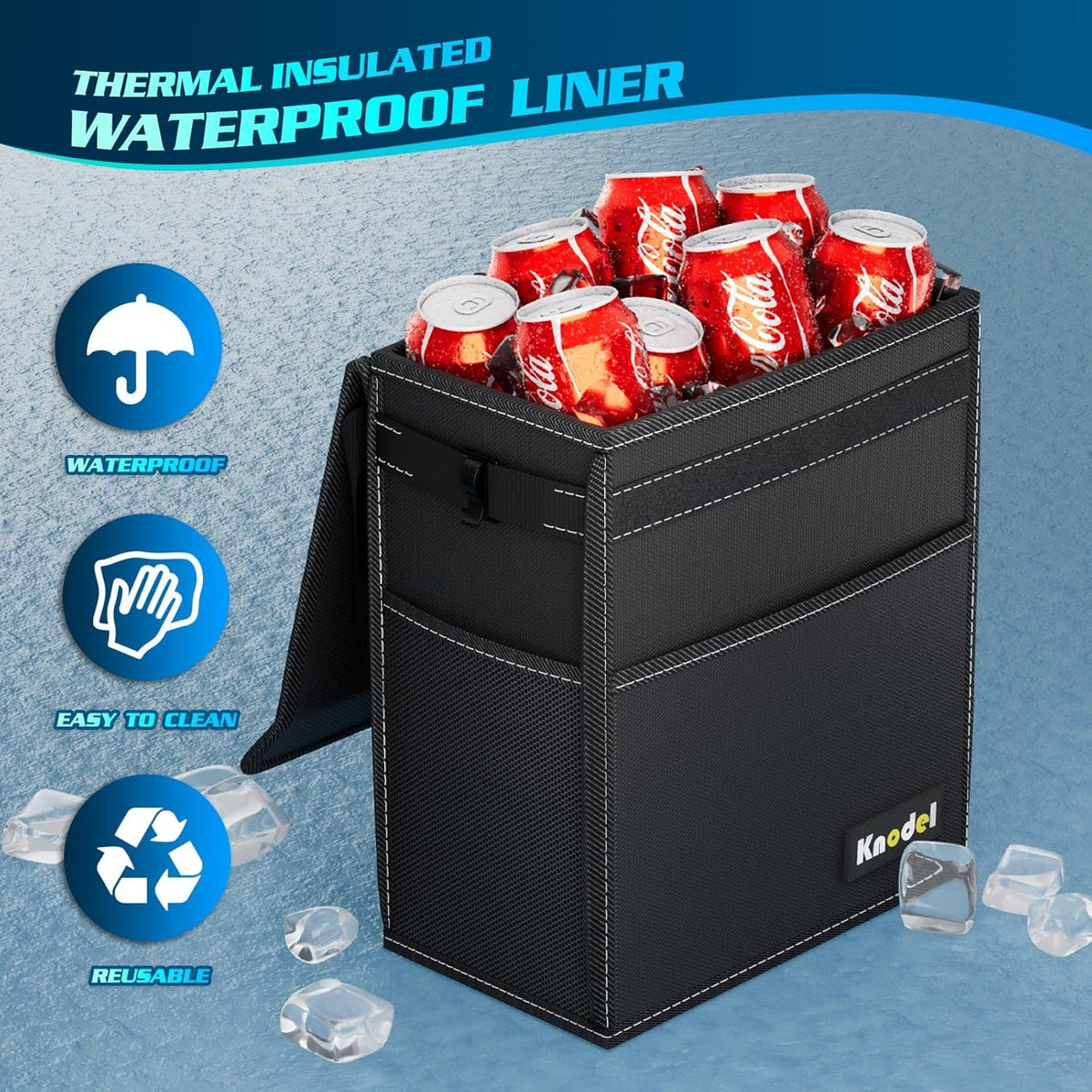 K KNODEL 2 Gallon Black Leak-Proof Waterproof Car Trash Can with Lid