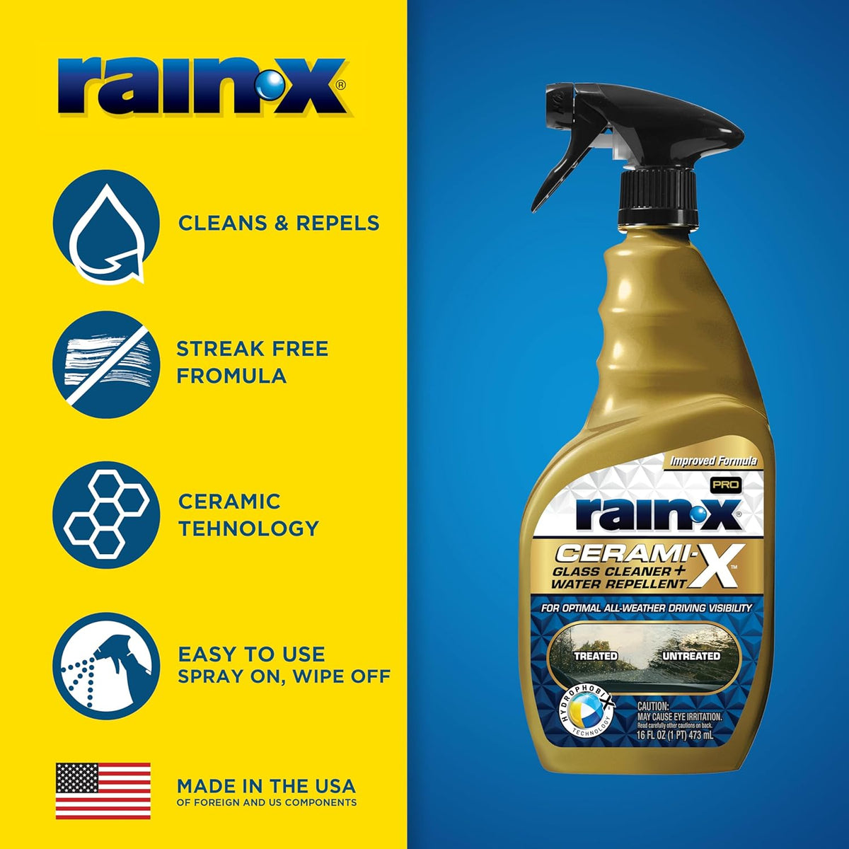 Rain-X 630177SRP Cerami-X Glass Cleaner + Water Repellent, 23oz - Cleaning Effectively While Remaining Streak Free, Protecting Against Contaminants and Stains
