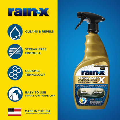 Rain-X 630177SRP Cerami-X Glass Cleaner + Water Repellent, 23oz - Cleaning Effectively While Remaining Streak Free, Protecting Against Contaminants and Stains