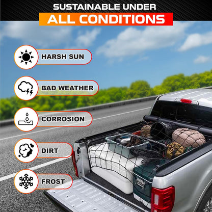 [Premium] 4'x6' Heavy Duty Cargo Net Stretches to 8' x 12', Extra Thick 10mm Cord Bungee Cargo Netting for Pickup Truck Bed, Roof Rack Net & 12 PCS Steel Carabiners