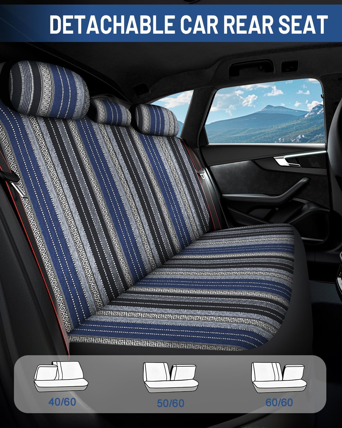 Baja Saddle Blanket Car Seat Covers Front Set, Washable Breathable Striped Woven Cloth Seat Covers for Cars, SUV, Truck, Airbag Compatible(Orange)