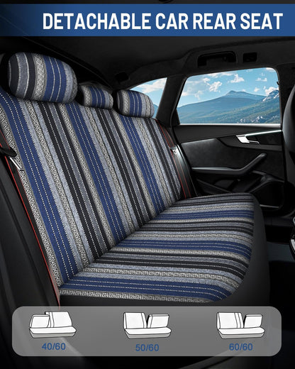 Baja Saddle Blanket Car Seat Covers Front Set, Washable Breathable Striped Woven Cloth Seat Covers for Cars, SUV, Truck, Airbag Compatible(Orange)