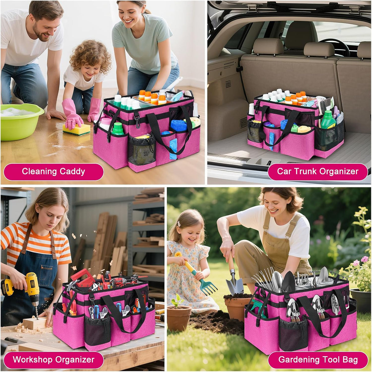 Cleaning Caddy Bag, Cleaning Supplies Organizer for Housekeepers, Housekeeping Caddy with Handle and Detachable Padded Cushion, Black