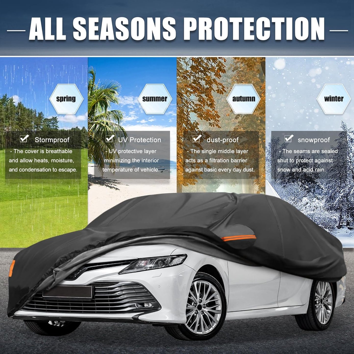 X AUTOHAUX Car Cover for Honda Civic Sedan/Coupe 210D-PU Outdoor Full Car Cover All Weather with Door Zipper for Waterproof Windproof Sun Rain Snow Protection