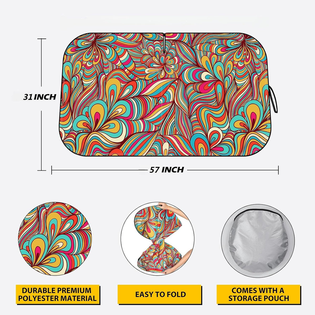 Car Windshield Sun Shade - Reflector Sunshade Offers Ultimate Protection for Car Interior, Cool Reflective Sun Blocker Fits Small Sedans, Mini SUVs