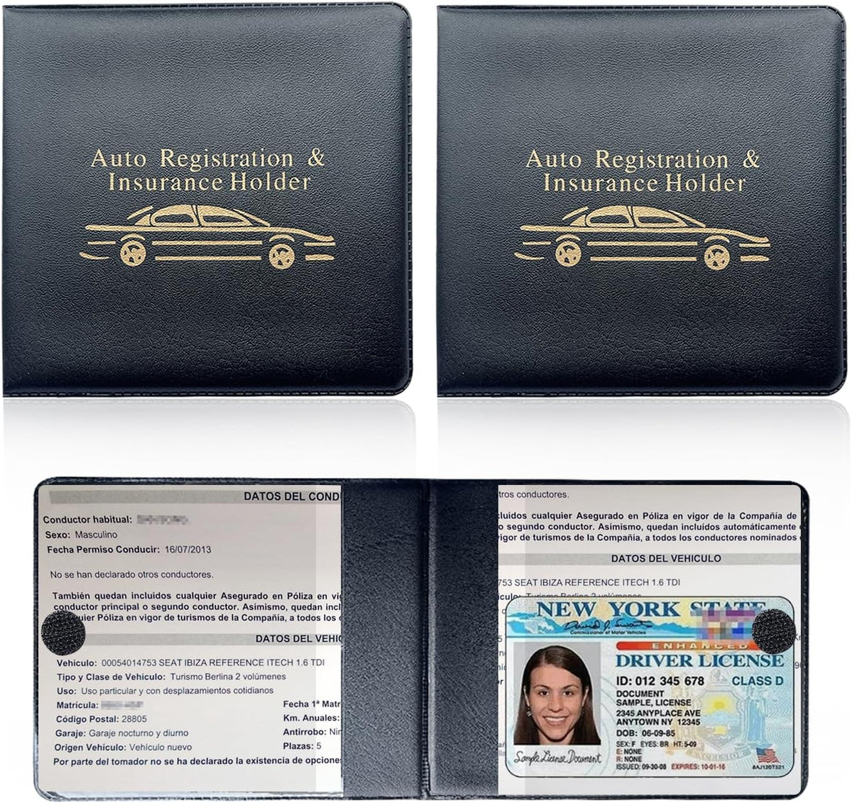 Ziciner Car Registration Insurance Holder, 2Pack Essential Auto Card Document Glove Box Organizer with Touch Fastener, Vehicle Interior Accessories Perfect for Most Car, Truck, SUV (Red/Small Car)