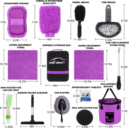22Pcs Car Wash Cleaning Tools Kit Car Detailing Set with Blue Canvas Bag Collapsible Bucket Wash Mitt Sponge Towels Tire Brush Window Scraper Duster Complete Interior Car Care Kit