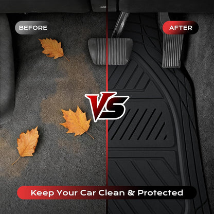 Coverado Car Floor Mats All Weather Waterproof Deep Dish Anti-Slip Car Mats Set, Heavy Duty Rubber Floor Mats for Cars, Universal Trim to Fit Automotive Floor Mats for Cars Trucks SUV, Black&Red