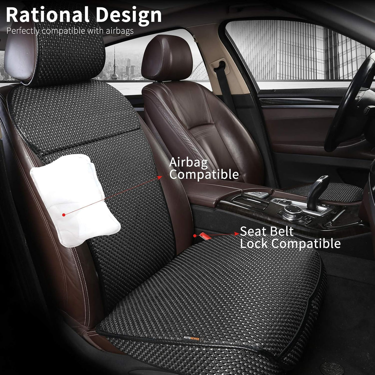 Auto Newer Luxury Breathable Car Seat Cover Fit Four Seasons, Universal Front of Car Seat Cushions, Bottom Seat Covers of Full Wrapped Edge,Universal Fit for 95% Cars,SUV,Pickup(Beige，2PCS)