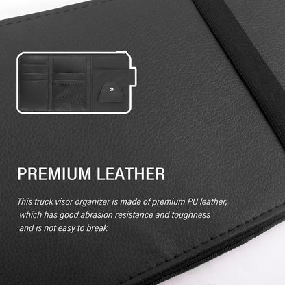 OFBAND Car Visor Organizer with Sunglass Holder,Multi-Functional Car Sun Visor Organizer with Zipper for Cards,Money,Tickets,Leather Interior Accessories (Black)