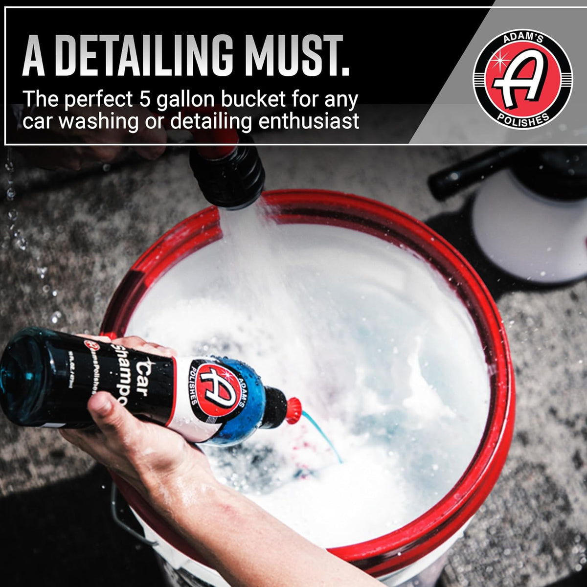 Adam's Polishes Car Wash Bucket (5 Gallon Bucket + Grit Guard + Gamma Seal Lid), Perfect Car Tool for Washing & Garage Storage, Stores Car Wash Soap, Foam Cannon, Foam Gun, Microfiber Towels & More