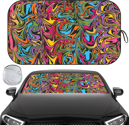 Iridescent Sun Shade for Car Windshield, Foldable Universal Car Windshield Upgrade Sunshade Enhanced UV Rays Reflective Sun Visor Shade Keeps Vehicle Cool