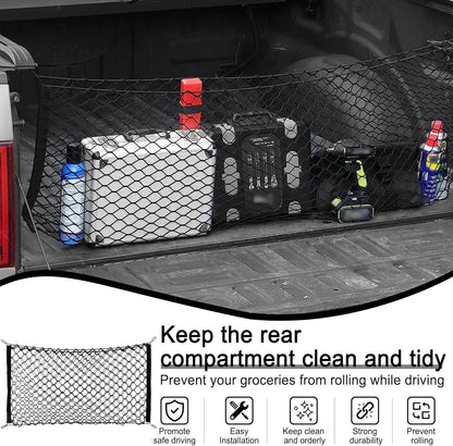Amiss Cargo Net Stretchable, Car Exterior Accessories, Adjustable Elastic Trunk Storage Net with Hook for SUVs, Cars and Trucks (35.4x15.8 Inch)