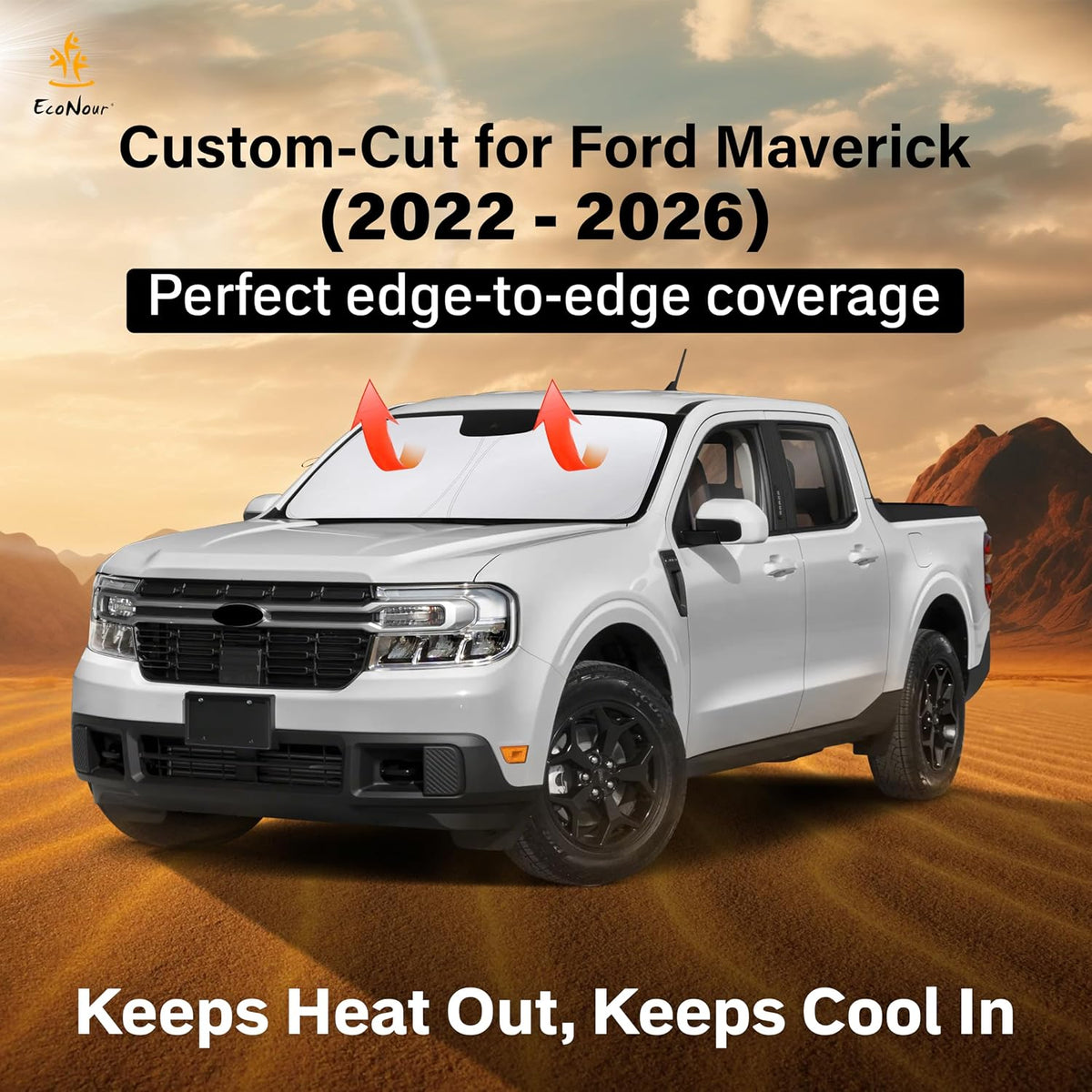 EcoNour Car Windshield Sun Shade | 2025 Upgraded Innovative No-Light-Pass Technology for Maximum Coverage | Foldable Sun Shade Keeps Your Vehicle Cool | Must-Have Car Accessories | Small (59" x 29") - Colors K