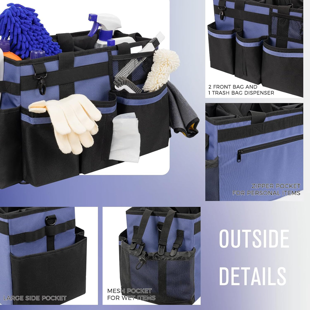 SCAVATA Wearable Cleaning Caddy Organizer with Handle & Shoulder Straps for Housekeepers, Under Sink & Car Cleaning Tool Organizer Bag with 4 Foldable Dividers (Green)