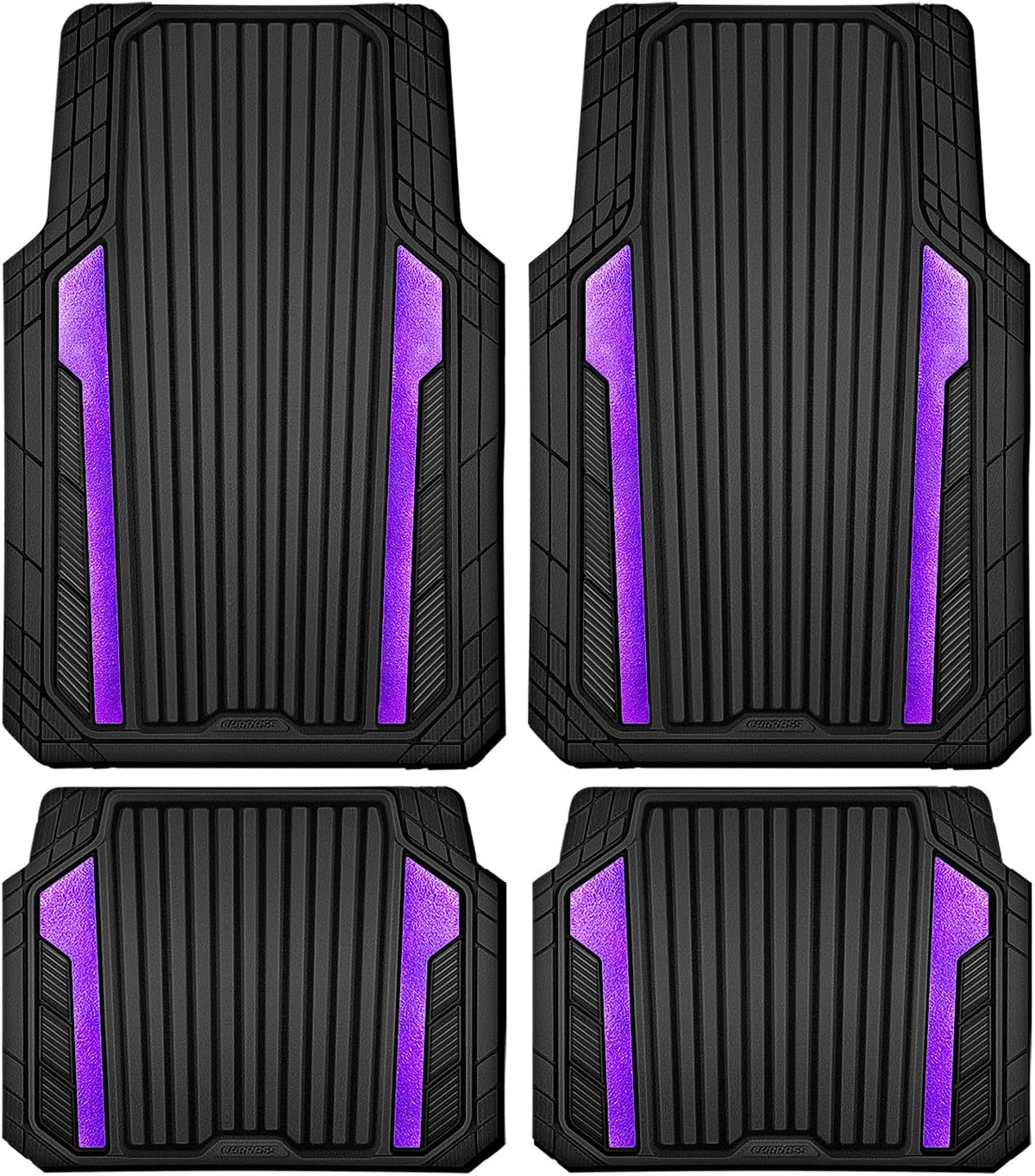 CAR PASS Heavy Duty Rubber Car Mats Metallic, Aluminum Film All Weather Floor Mats Waterproof Universal Trim to Fit Automotive SUV Sedan Van 4 Piece Anodized Deep Dish Two-Tone Sporty Black Red Chrome
