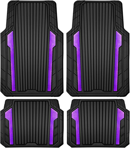 CAR PASS Heavy Duty Rubber Car Mats Metallic, Aluminum Film All Weather Floor Mats Waterproof Universal Trim to Fit Automotive SUV Sedan Van 4 Piece Anodized Deep Dish Two-Tone Sporty Black Red Chrome