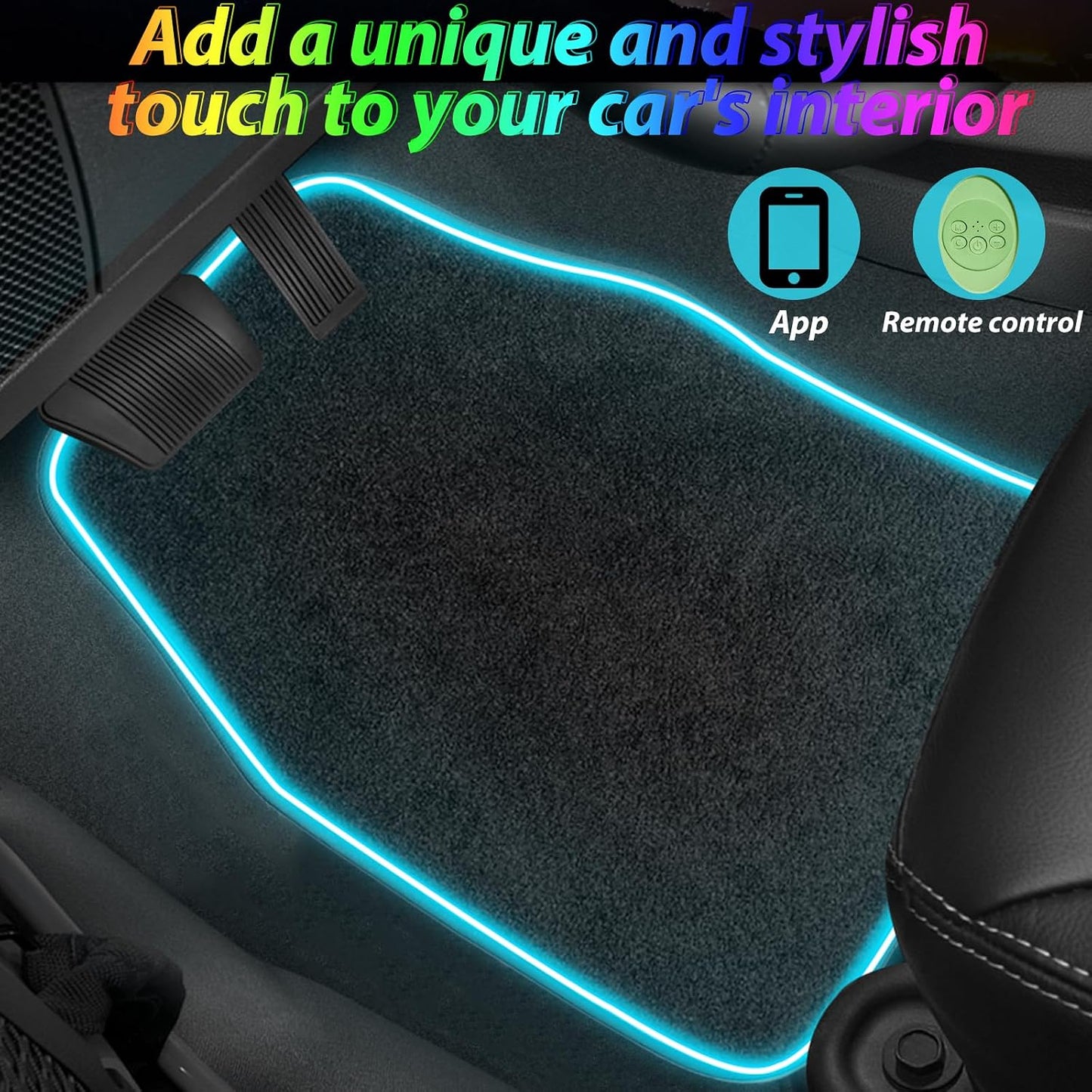 Soft Car Floor Mats With Led Strip Light, Universal Fit Black Automotive Carpet, App Control Interior Car Lights Floor Mats, Anti-Slip Waterproof RGB Car Decor Accessories For SUV, Trucks, Sedan,Jeeps