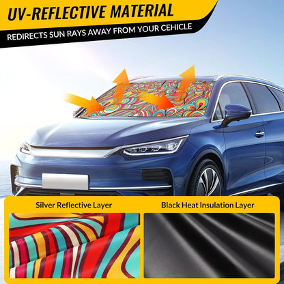 Car Windshield Sun Shade - Reflector Sunshade Offers Ultimate Protection for Car Interior, Cool Reflective Sun Blocker Fits Small Sedans, Mini SUVs