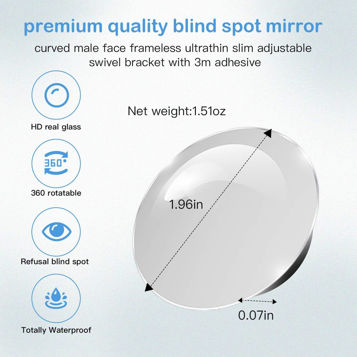 CUNCUI 2pcs Fan Shaped Blind Spot Mirror, 360 Degree Adjustabe HD Glass Blind Spot Mirrors, Frameless Convex Rear View Mirror, for any Car, Van, Suv and Trucks.