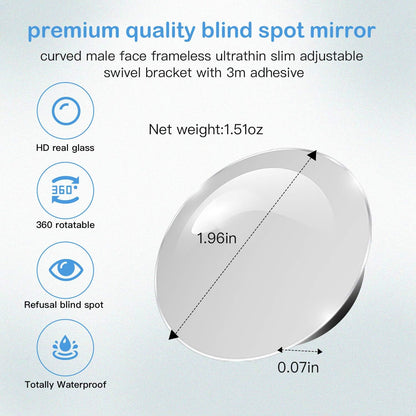CUNCUI 2pcs Fan Shaped Blind Spot Mirror, 360 Degree Adjustabe HD Glass Blind Spot Mirrors, Frameless Convex Rear View Mirror, for any Car, Van, Suv and Trucks.
