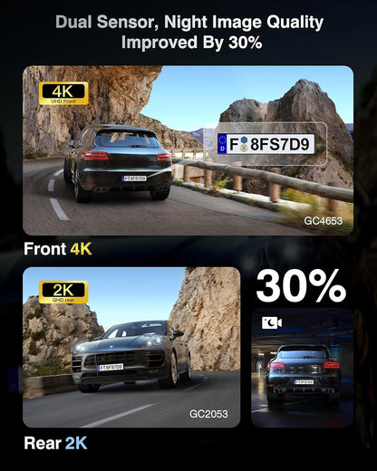 4K+2K+2K 3 Channel Dash Cam Front and Rear, 128GB Card Included, Dash Camera for Cars 5.8G/2.4G Dual Wifi, Built-in GPS, Night Vision, WDR, 170°Wide Angle, G-Sensor Emergency Lock, 24H Parking Monitor
